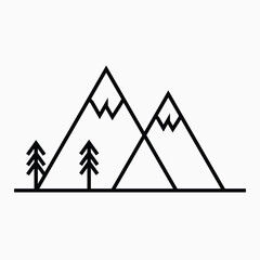 mountain with forest pine tree ranges hills vector nature line solid icon logo art landscapes. illustration design hand draw web 