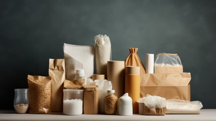 Sustainable packaging materials for reduced plastic waste solid background - obrazy, fototapety, plakaty