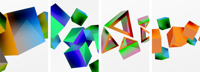 Composition of 3d cubes and other geometric elements background design for wallpaper, business card, cover, poster, banner, brochure, header, website