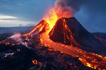 Volcano lava magma erupting. - obrazy, fototapety, plakaty