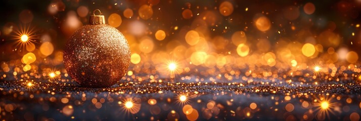 Glittering Golden Christmas Ball Placed, Background HD, Illustrations