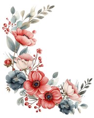 Isolated on a white background, a watercolor floral bouquet ornament with colorful clipart. Perfect for framing or background elements
