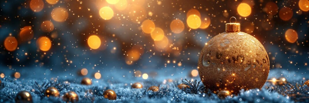 Glittering Golden Christmas Ball Placed, Background HD, Illustrations