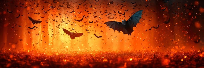 Halloween Background Flock Black Bats Spider, Background HD, Illustrations