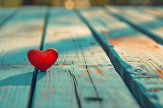 Love heart on wooden background. Valentines day.	