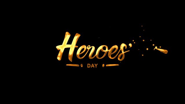 Heroes Day Text Animation on Gold Color. Great for Heroes Day Celebrations, for banner, social media feed wallpaper stories.