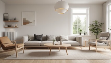 Fototapeta na wymiar Scandinavian Living Room interior design. 3d render Scandinavian Living Room interior design