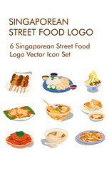 6 Singaporean street food logo vector icon set  