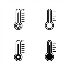 Thermometer vector icon set. Thermometer to measure temperature icon. Thermometer icon for weather. Flat design icon thermometer