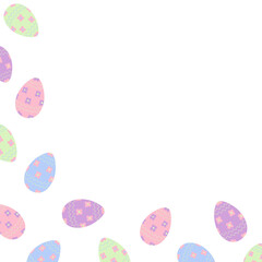 Abstract corner frame of painted Easter Eggs in trendy soft shades. Easter greetings design concept