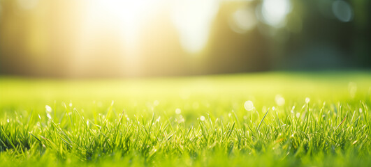 close up green grass and sunlight background