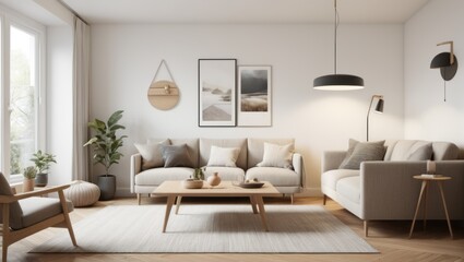 Fototapeta na wymiar Scandinavian Living Room interior design. 3d render Scandinavian Living Room interior design