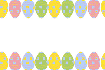 Seamless frame with top and bottom border of colorful painted Easter Eggs in trendy bright shades