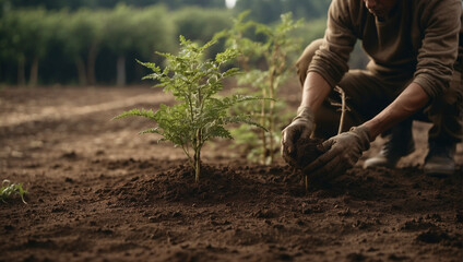 A person planting trees in the soil. Earth Day, Nature, Plant, Soil