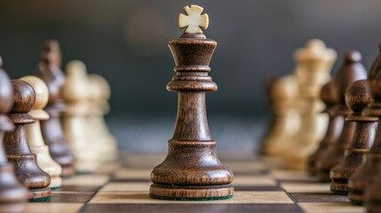 Fototapeta premium Background concept for business strategy with copy space, showcasing prominent chess and strategic pieces