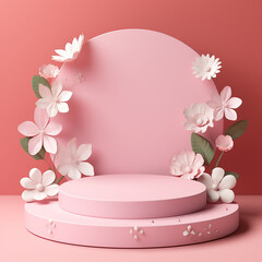 pink background with blossom with generative ai
