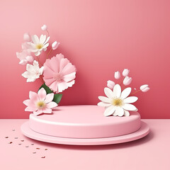 pink background with blossom with generative ai