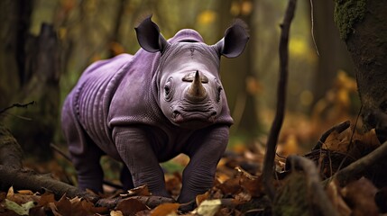 background of rhino in the forest - obrazy, fototapety, plakaty
