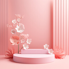 pink background with blossom with generative ai