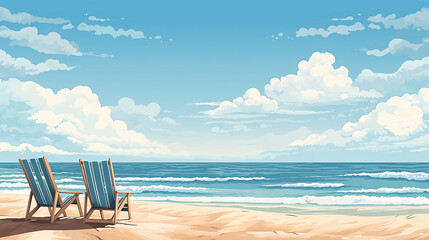 illustration of clean uncluttered beach scene where the horizon meets the sea in a soothing palette