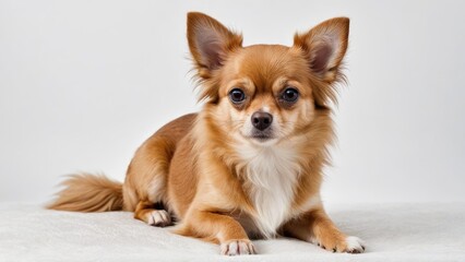 Obraz premium Fawn long coat chihuahua dog on grey background