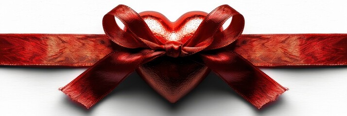 Red Heart Ribbon Isolated On White, Background HD, Illustrations