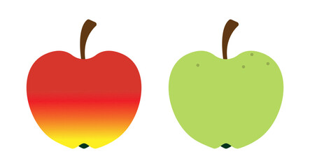 Flat design green and  red apple isolated on a white background. Vector illustration, icon.