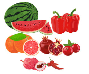 Red Fruits and Vegetables Vector set 1