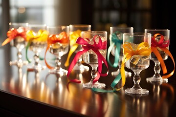 Fototapeta na wymiar Ribbon Accents: Tie colorful ribbons around drink glasses, creating a festive and decorative touch.