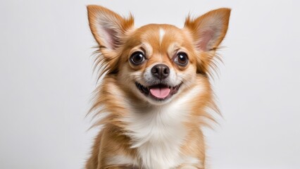 Obraz premium Portrait of Fawn long coat chihuahua dog on grey background