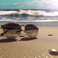 Fototapeta na wymiar Sunglasses on the Beach - 264k Render HD