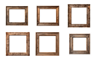 Collection of old wooden square frame isolated on a transparent background