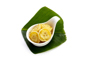Banana slices on white background.