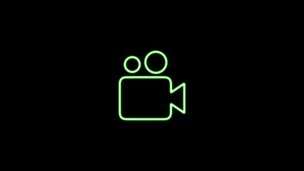 Neon video camera icon. neon glowing camera sign. glowing Video camera sign icon on the black background.