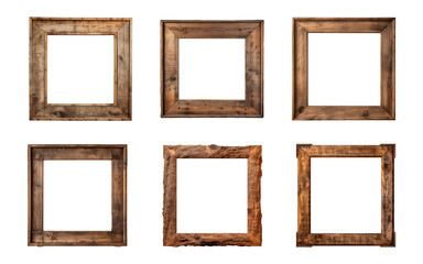 Collection of old wooden square frame isolated on a transparent background
