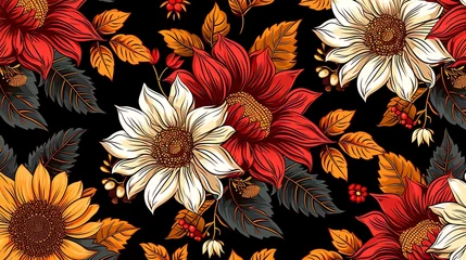 Deurstickers Autumnal Floral Elegance with Sunflowers and Leaves © Raad