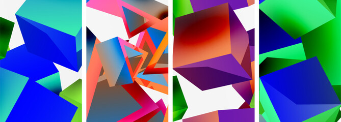 Composition of 3d cubes and other geometric elements background design for wallpaper, business card, cover, poster, banner, brochure, header, website
