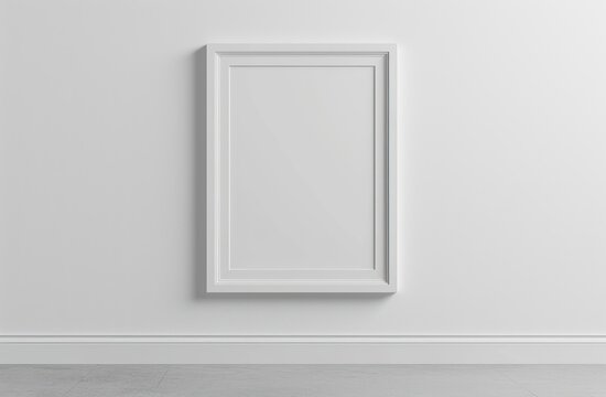 Blank white picture frame on white wall. 3d render illustration