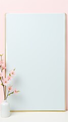 Soft pink cherry blossoms in a vase, complementing a golden frame