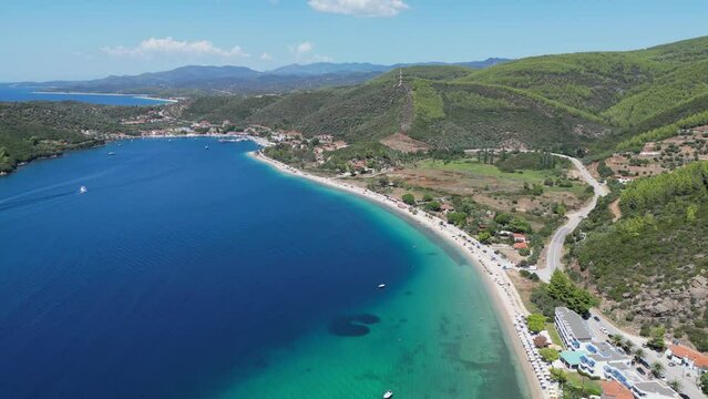 Porto Koufo Beach and Scenic Coastline in Sithonia, Halkidiki, Greece - Aerial 4k