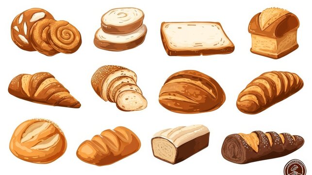 Set vector bread icons on white background
