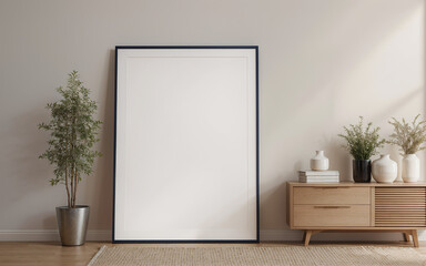 Close-up of an empty mockup poster frame.