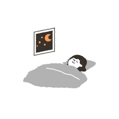 夜に寝ている女性