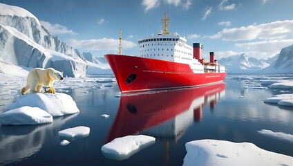 Ice Breaker Red Polar Bear Animal iceberg Wall Ice Winter Arctic - obrazy, fototapety, plakaty