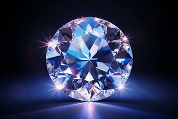 Round diamond with glowing lens flares, isolated. Generative AI