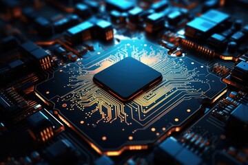 3d rendering of futuristic blue circuit board