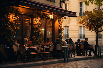 Parisian Sidewalk Cafe Scene.