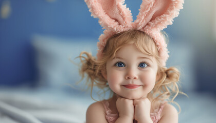 Fototapeta premium a little girl dressed as an easter bunny, celebrating easter