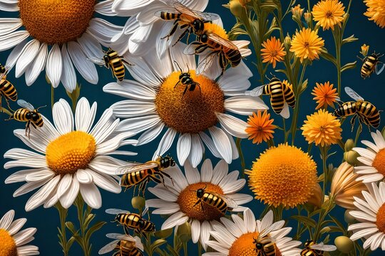 Witness the artistry of nature as a honey bee skillfully extracts honey from a flower, brought to life in this AI-generated image. 

