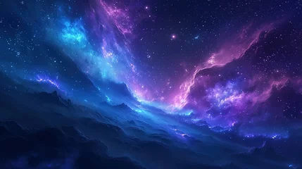 Foto op Canvas Beautiful fantasy starry night sky, blue and purple colorful, galaxy and aurora 4k wallpaper © Jennifer